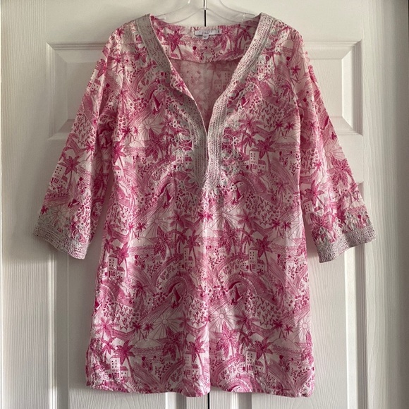 Calypso St. Barth Other - Calypso St. Barth Pink and White Print Hester Tunic - Size Small